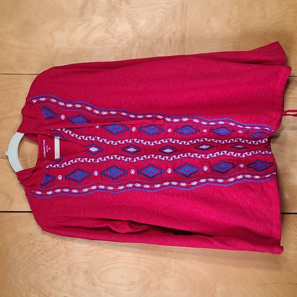 Coldwater Creek embroidered hoodie in vibrant red and blue * M